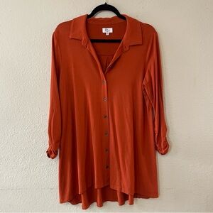 Kim Rogers woman’s Rust Orange Button-Up Shirt M draped flowy lightweight tunic